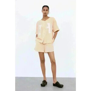 NEW Zara Satin Effect Embroidered Jersey Shirt | Women’s S Varsity